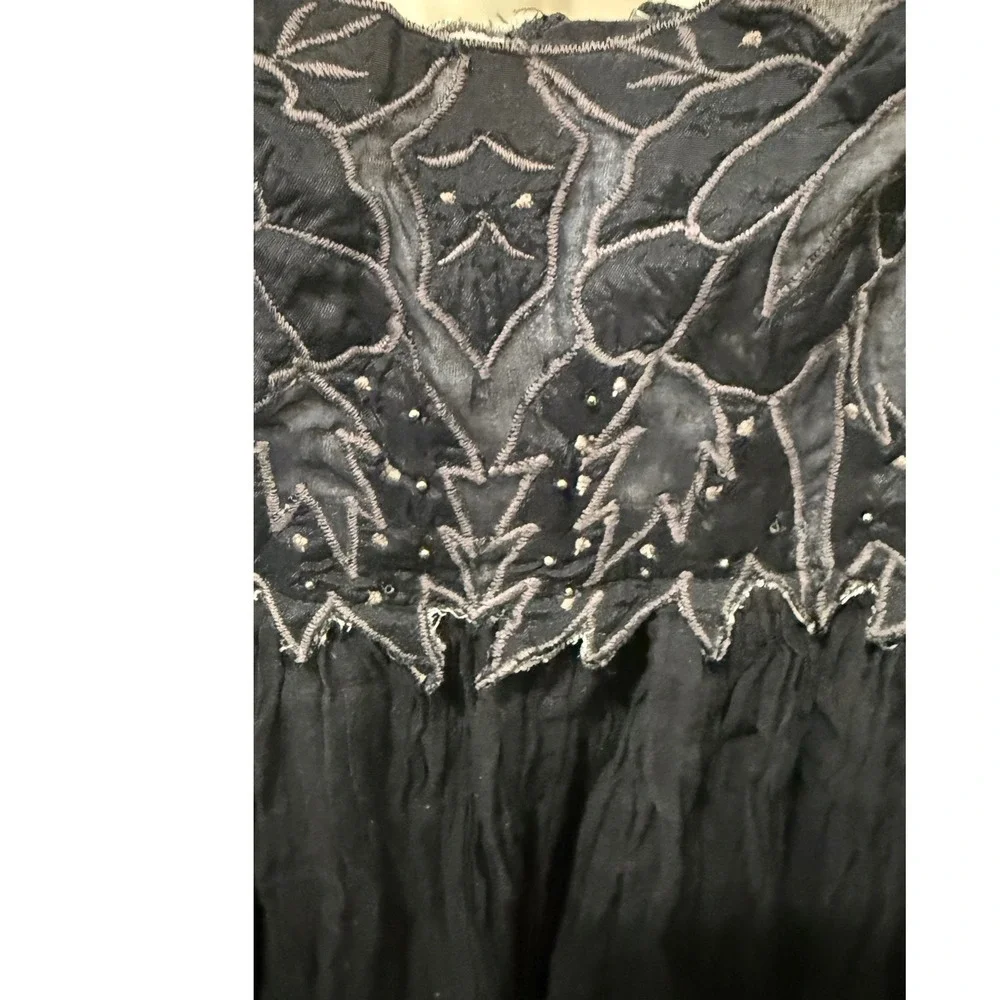 Free People Black Embroidered Beaded Gauze Mini Dress Boho Braided‎ Straps XS